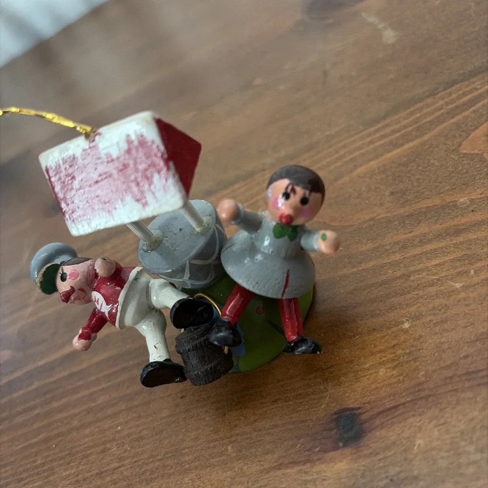Vintage Painted Wood Jack and Jill Ornament‎